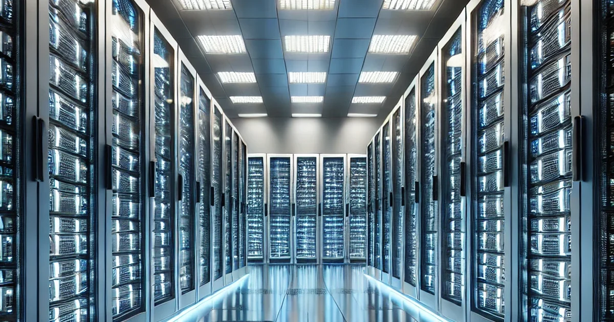 Imagem de Datacenter gerada por IA para ilustrar o que é um datacenter e ambientar que não está familiarizado com o conceito de forma ilustrativa.